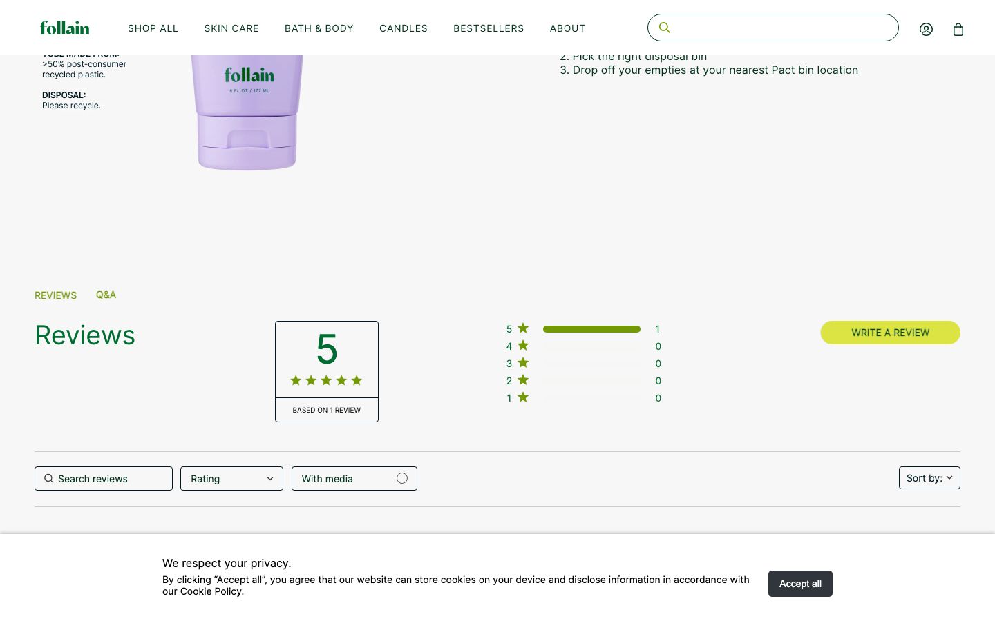 Follain — Customer Reviews Section on PDP